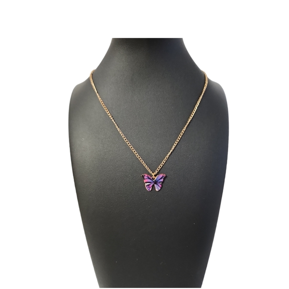 Gold Tone Butterfly Pendant Necklace - Picture 5 of 13